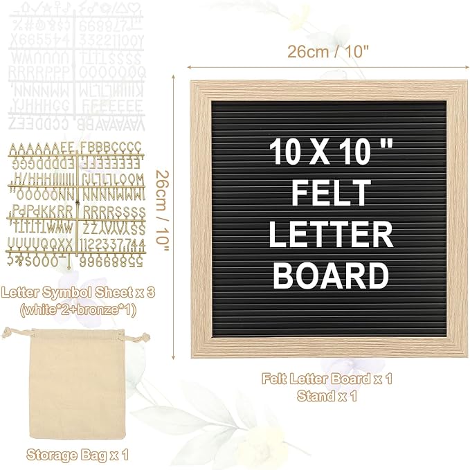 PATIKIL Felt Letter Board, 10x10Inches Black Brown Wooden Changeable Message - Image 2