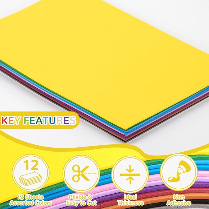 12 Pack Foam Sheets Craft 8 x 12 inch, 12 Colors Eva Foam Paper - Image 4