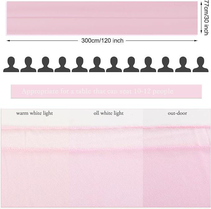 10ft Blushing Pink Chiffon Table Runner 30 x 120 Inches Romantic Sheer Table - Image 5