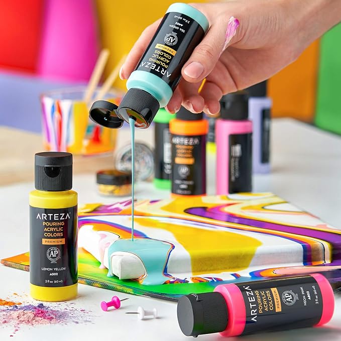 ARTEZA Acrylic Pouring Paint Set of 32, 2 ounce Bottles, High Flow Paint - Image 5