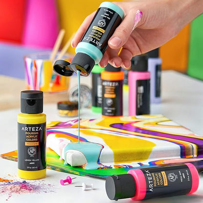 ARTEZA Acrylic Pouring Paint Set of 32, 2 ounce Bottles, High Flow Paint - Image 5