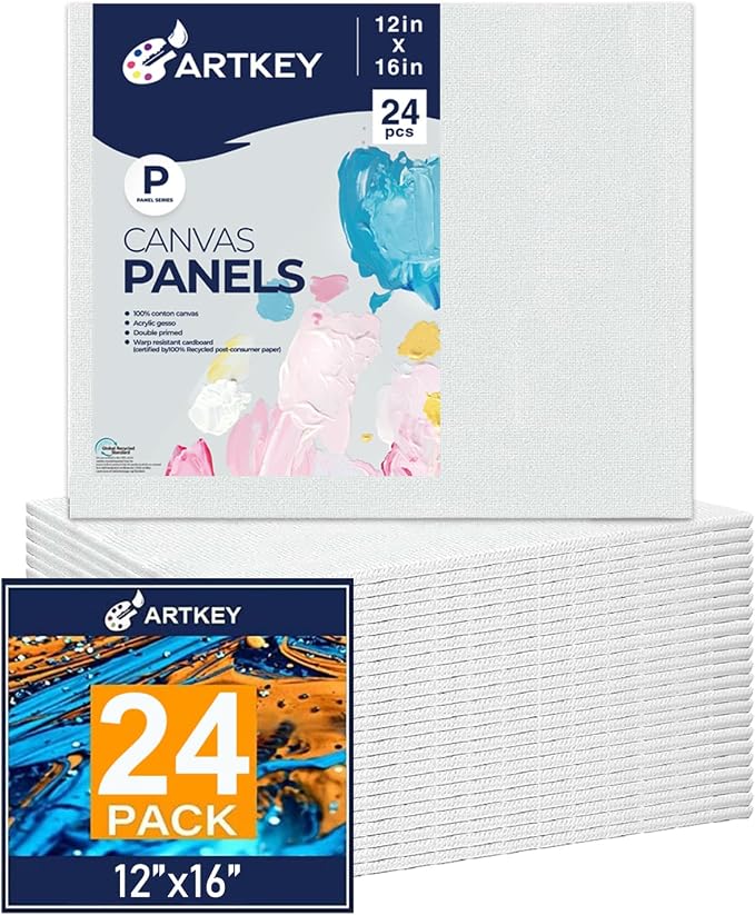 Canvas Panels 12x16 Inch 24-Pack, 10 oz Primed 100% Cotton Canvases by Artkey