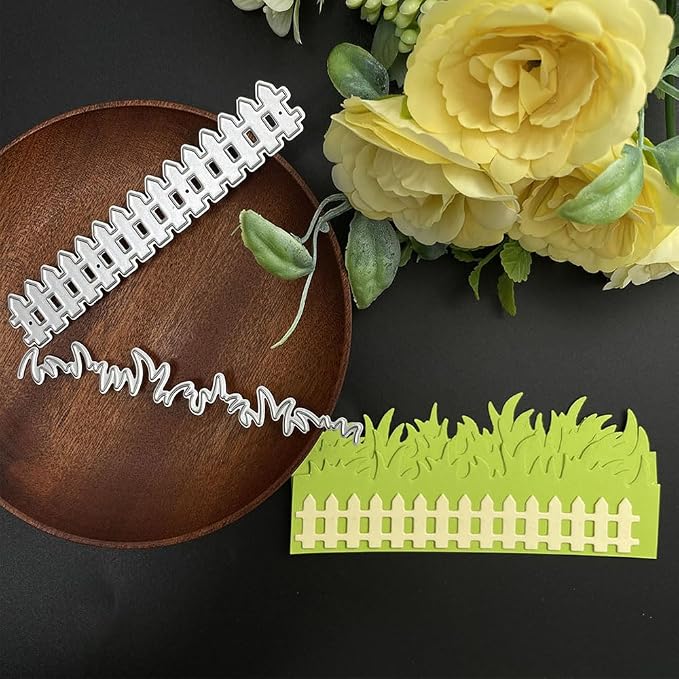 Grass Fence and Bike Metal Cutting Dies, Grass Bush Fence Die Cuts - Image 2