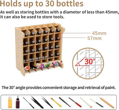 Paint Rack Organizer for 30 Bottles, Craft Supplies Storage, MDF Material - Image 2