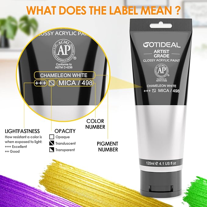 GOTIDEAL Iridescent Acrylic Paint Chameleon White Tubes Non Toxic Non Fading - Image 2
