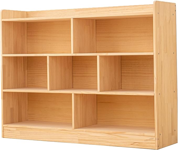 Wooden 7 Compartment Storage Cabinet Organizer Kids 3 Tier Wood Bookshelf - Image 7