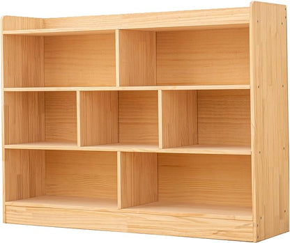 Wooden 7 Compartment Storage Cabinet Organizer Kids 3 Tier Wood Bookshelf - Image 7