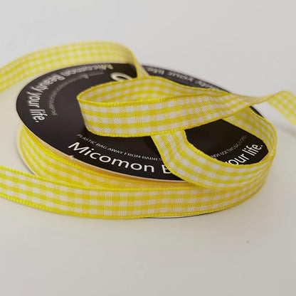 Yellow and White Gingham Plaid Checked Ribbon 25 Yards Per Roll Checkerd Craft - Image 7