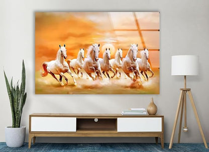 My Photostation.com 43Wx27H'' White Horses Running on Sunset Glass Wall - Image 8