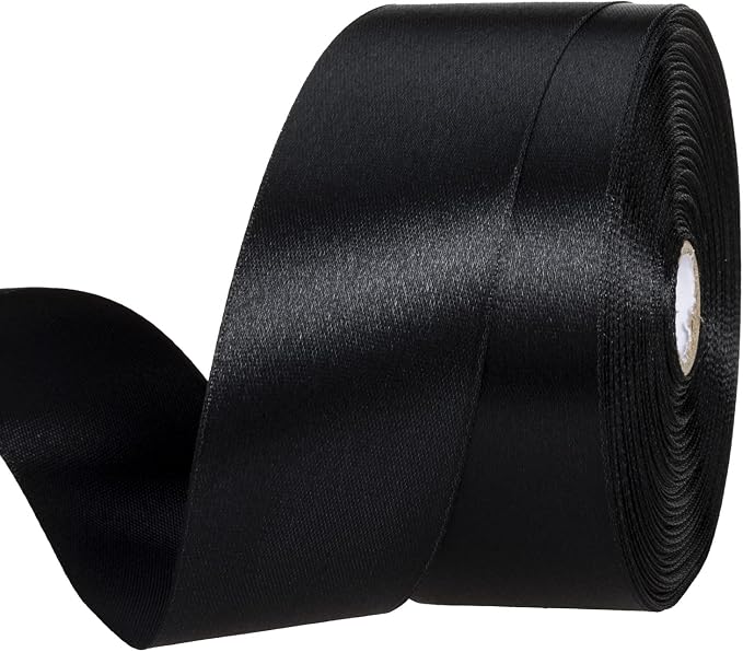 1 1/2 Inch Black Solid Satin Ribbon, 50 Yards Craft Fabric Ribbon by YASEO