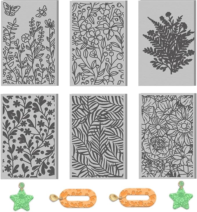 6 PCS Polymer Clay Texture Sheets Plants Clay Texture Mat by ACRNIGHEET