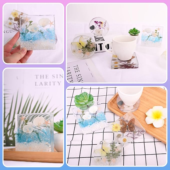 4 Resin Coaster Molds, Square Round Coaster Resin Molds, Small Coaster Silicone - Image 2