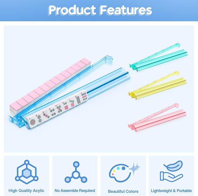 Mahjong Racks with Pushers Set of 4, Mahjong Tile Pushers and Racks, Acrylic - Image 5