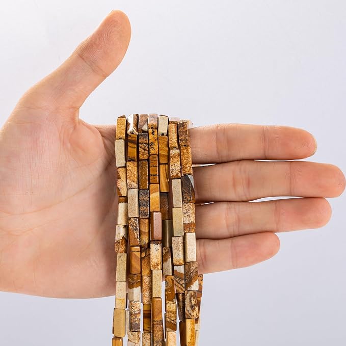 Natural Blown Picture Stone Rectangle Tube Beads 4x13mm 38cm/str Loose Semi - Image 2