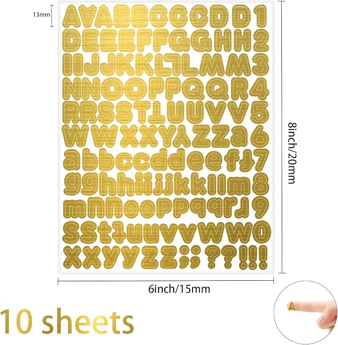 Starboling Letter Stickers, 1/2 inch Gold Alphabet Stickers, Self-Adhesive Vinyl - Image 2