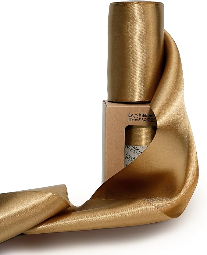 LaRibbons Pale Gold Satin Ribbon 4 Inch 10 Yards Double Faced Luxury Pale Gold by LaRibbons