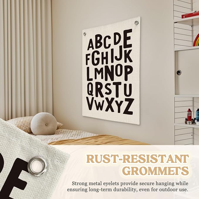 Toddler Room Decor, Alphabet Numbers Linen Canvas Banner, Classroom ABC Banner - Image 6