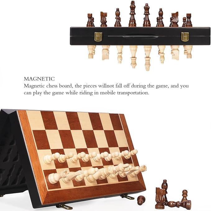 Magnetic Wooden Chess Set 15" Unique Chess Board Game - Image 3