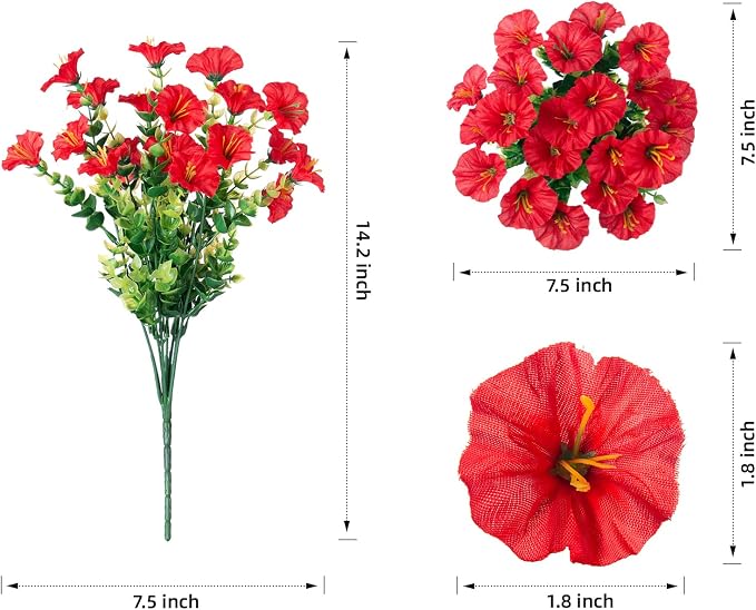 Artificial Flowers Fake Plants for Outdoors Decoration, 12 Bundles Red Silk - Image 6
