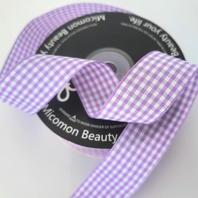 Purple and White Woven Edge Plaid Ribbon 100% Polyester Gingham Ribbon 25 Yards - Image 5