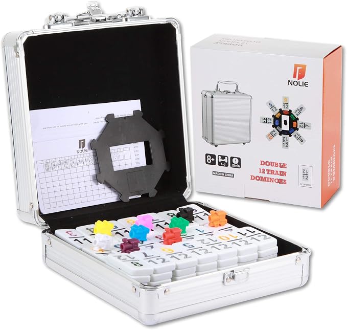 NOLIE Mexican Train Game, Double 12 Domino Set, Colored Number Dominoes - Image 5