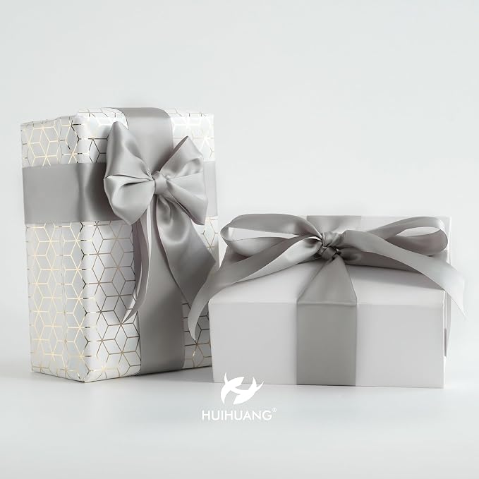 HUIHUANG Silver Satin Ribbon 2 inch Wide Double Faced Satin Ribbon Silver - Image 5