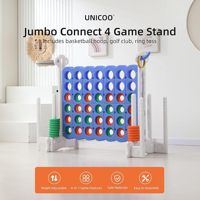 UNICOO® Jumbo 4 in a Row Game | Adjustable Height 4-to-Score Giant Yard Game Set - Image 2