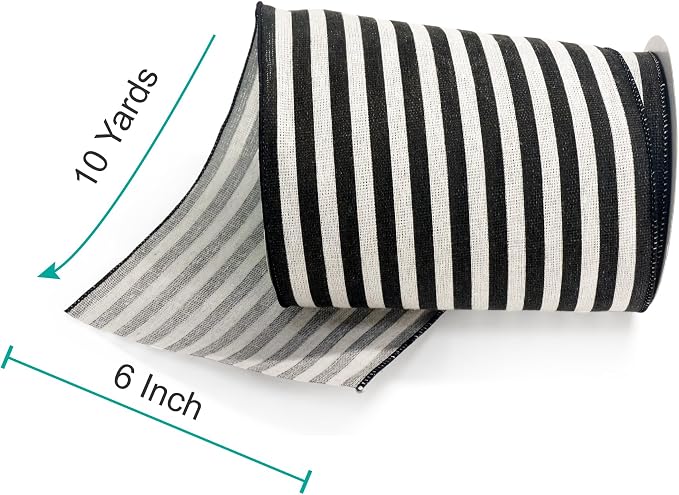 CT CRAFT LLC Striped Canvas Cotton Ribbon 6" x 10 Yards Ivory/Black Stripes - Image 2