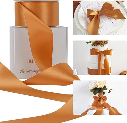 HUIHUANG Burnt Orange Ribbon 2 inch Wide Double-Faced Orange Satin Silk Ribbon by HUIHUANG