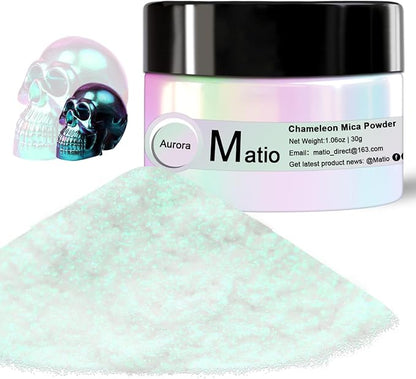 Matio Chameleon Mica Powder, 1.06oz/ 30g Aurora White Chrome Powder, by Matio