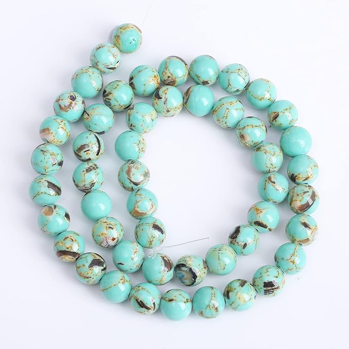 6mm 63pcs Turquoise Beads with Mother of Pearl Blue Howlite Shell Turquoises - Image 5
