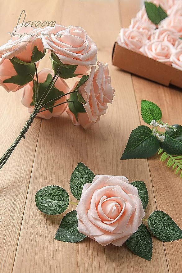 Floroom Artificial Flowers 25pcs Real Looking Blush Foam Fake Roses - Image 7