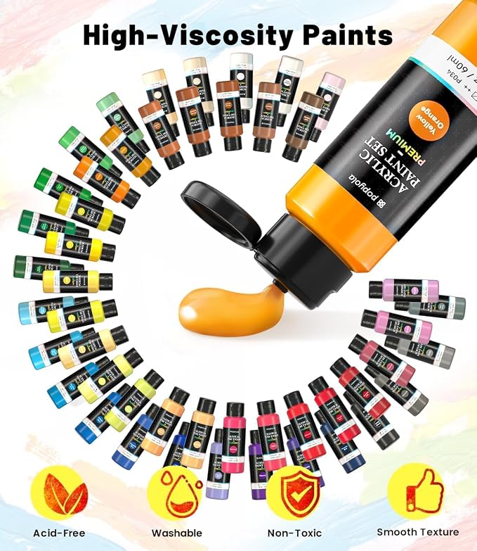 64 PCS Acrylic Paint Set with 12 Brushes, 2 Knives & Palette, 48 Colors Art - Image 4
