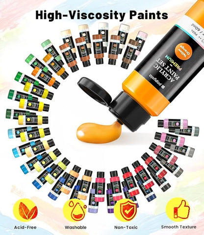64 PCS Acrylic Paint Set with 12 Brushes, 2 Knives & Palette, 48 Colors Art - Image 4