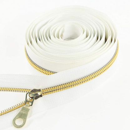 Leekayer White Nylon Zipper #5 Gold Metallic Nylon Coil Teeth Zipper by The - Image 2