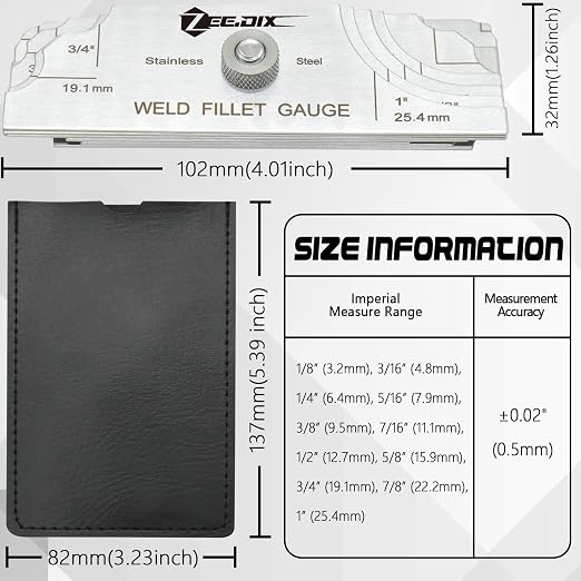 ZeeDix Metal Fillet Weld Gauge Set, Stainless Steel Welding Inspection Gauge - Image 2