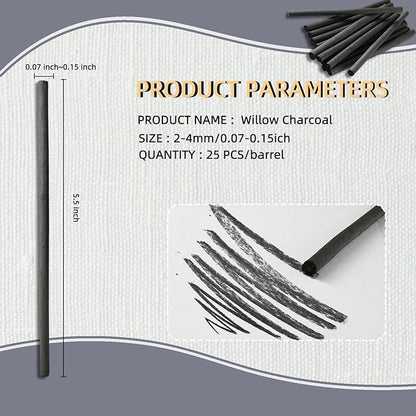 25 PCS Willow Charcoal Sticks, and Fine Art, 5.7 Inches Long - Image 2