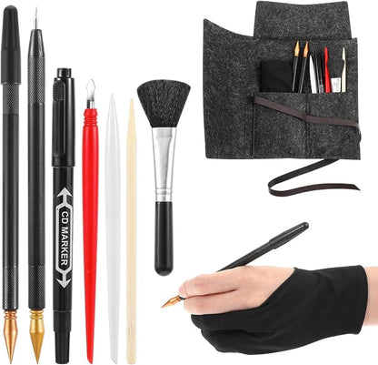 9Pcs Scratch Art Tools Set Including Artist Glove, Tool Bag, Scratch Coloring by Unknown