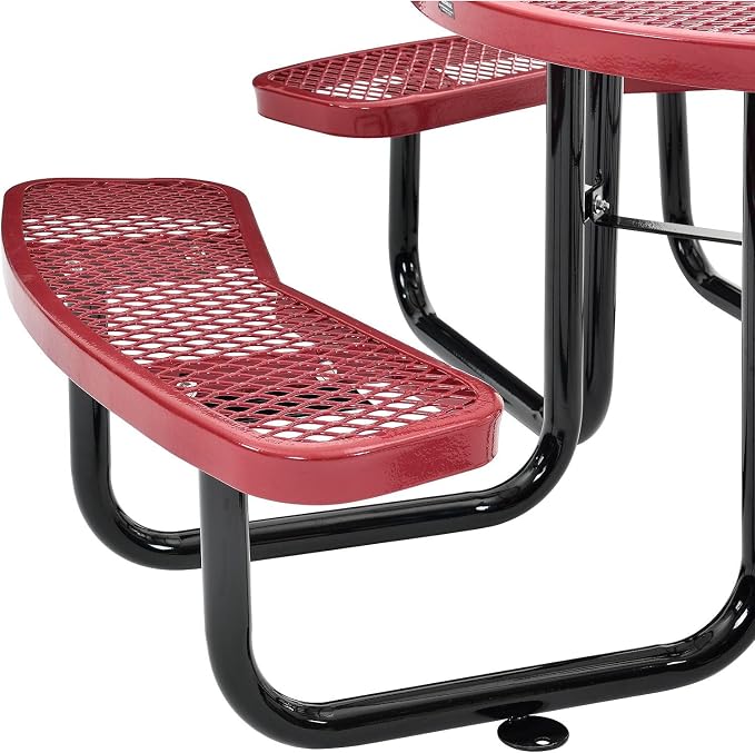 Global Industrial 46" Round Picnic Table, Expanded Metal, Attached Benches - Image 3