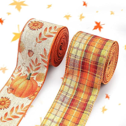 Threetols 2 Rolls 10 Yards Fall Wired Edge Ribbons, 2.5inch Orange Plaid Burlap by Threetols