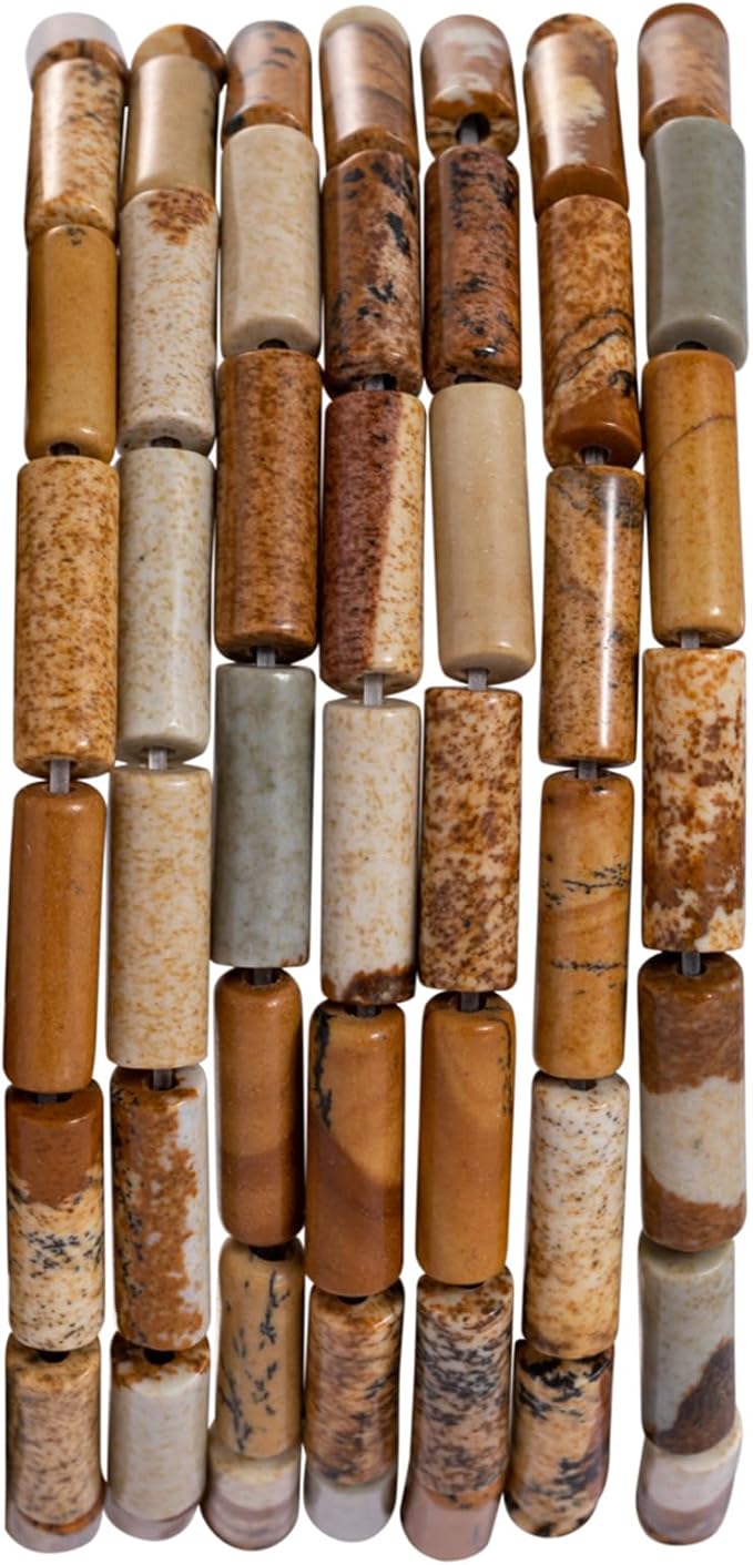Natural Blown Picture Stone Cylinder Tube Beads 4x13mm 38cm/str Loose Semi by nusgnirps
