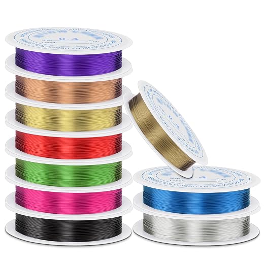 0.4 mm Dia. 10 Rolls Copper Jewelry Wire, 10 Assorted Colors Beading Wire by CooBigo