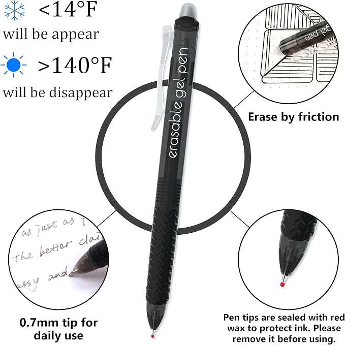 Vanstek 18 Black Retractable Erasable Gel Pens Clicker, Fine Point, Make - Image 3