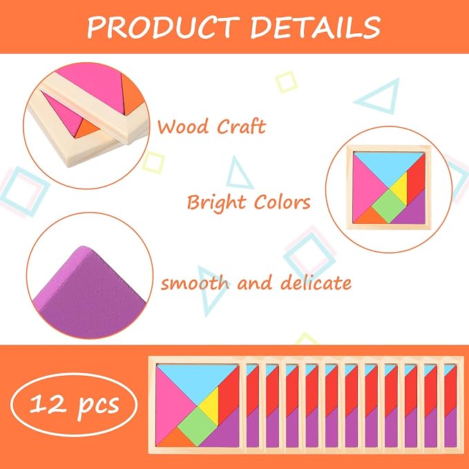 Meooeck 12 Pack Tangrams Wooden Puzzles Tangrams Classroom Set - Image 3