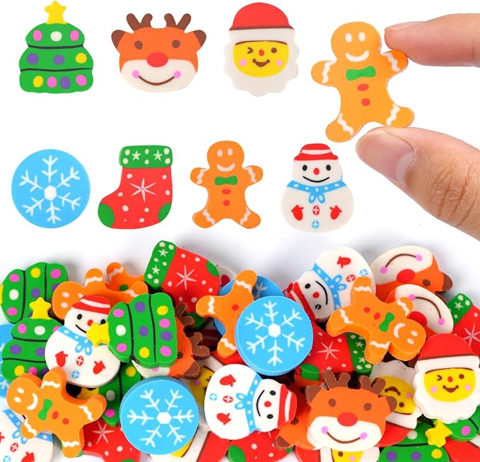 42 pcs Christmas Erasers for Kids Bulk Large Cute Snowflake Christmas Tree by Wolpark