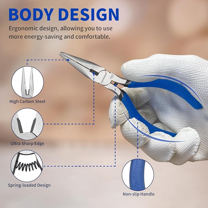 KAIHAOWIN Mini Needle Nose Pliers 5"-5 Pack KAIHAOWIN Small Long Nose Pliers - Image 3