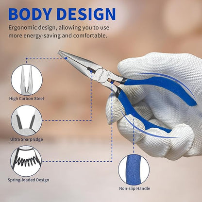 KAIHAOWIN Mini Needle Nose Pliers 5"-5 Pack KAIHAOWIN Small Long Nose Pliers - Image 3