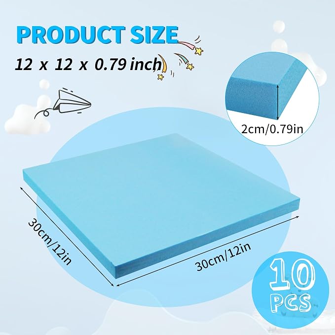 LuckyFoam Blue 10 Pack 12x12x0.79 inch Foam Sheets 0.79 Inch Thick Polystyrene - Image 2