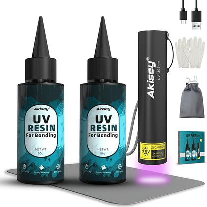UV Resin Kit with Light, 100g UV Resin with Rechargeable 395NM UV Flashlight by AkiseyDirect