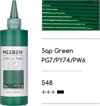 MEEDEN Soft Body Acrylic Paint: Sap Green Matte Finish - 250ml/8.45oz Bulk - Image 2